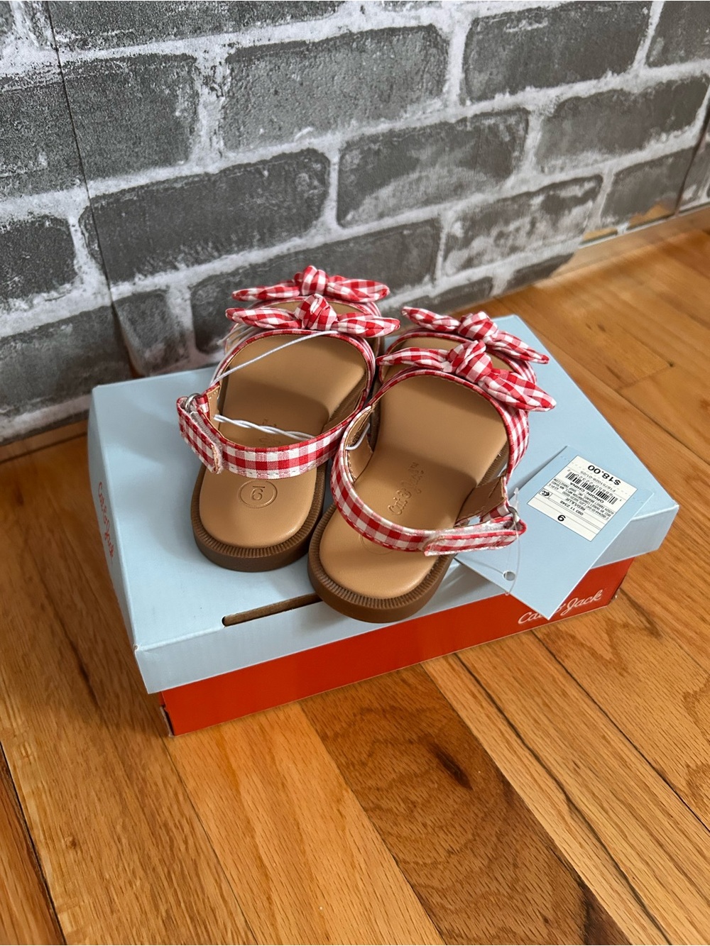 Cat & Jack Red Gingham Knot Strap Sandals - Picture 3 of 4